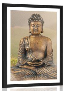 Poster cu passepartout statuie lui Buddha în poziție de meditație