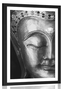 Poster cu passepartout Budha dumnezeiesc în design alb-negru