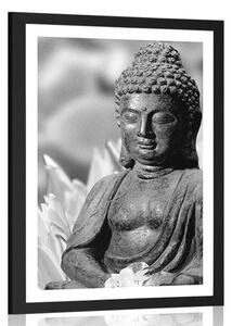 Poster cu passepartout Buddha pașnic în design alb-negru