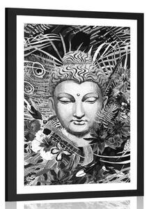 Poster cu passepartout Buddha pe fundal exotic în design alb-negru