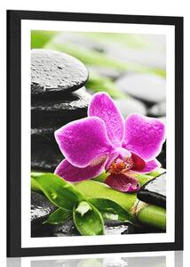 Poster cu passepartout natură moartă wellness cu orhidee violetă