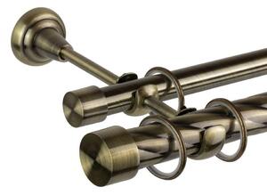 Galerie dubla bara twist capat dop 25/19, auriu antic - 160 cm