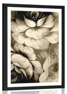 Poster cu passepartout lume impresionistă a florilor în design sepia