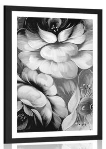 Poster cu passepartout lume impresionistă a florilor în design alb-negru