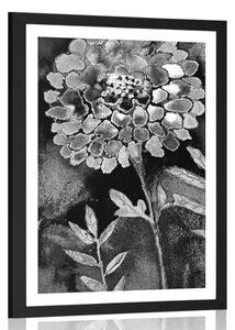 Poster cu passepartout flori frumoase în design alb-negru