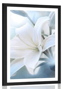 Poster cu passepartout floare de crin alb pe fundal abstract