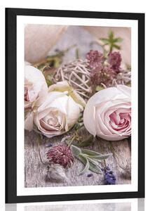 Poster cu passepartout compoziție florală festivă de trandafiri