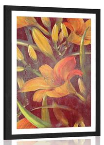 Poster cu passepartout înflorirea crinului portocaliu