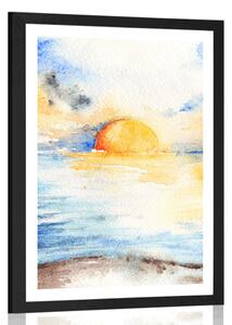 Poster cu passepartout apus de soare radiant la mare