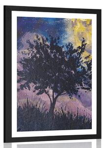 Poster cu passepartout lună radiantă pe cerul de noapte
