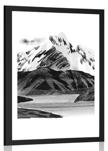 Poster cu passepartout peisajul montan frumos în design alb-negru