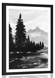 Poster cu passepartout peisajul de artă în design alb-negru