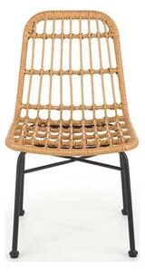 Scaun de gradina K401, stejar/negru, rattan sintetic/otel, 47x45x85 cm