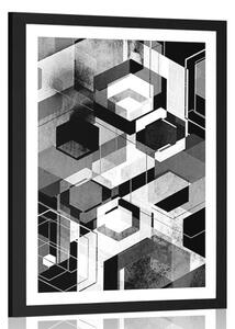 Poster cu passepartout geometrie abstractă în design alb-negru