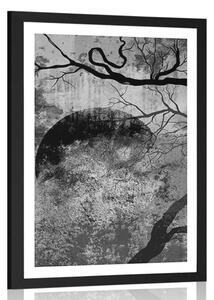 Poster cu passepartout copaci suprarealistici în design alb-negru