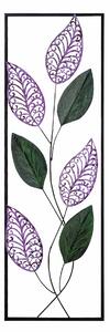 Decoratiune perete LEAF, verde/mov, metal, 32x90 cm