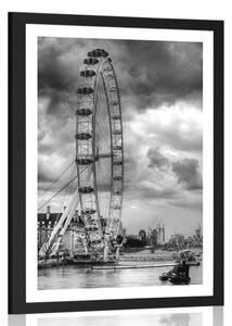 Poster cu passepartout Londra unică și râul Tamisa în design alb-negru