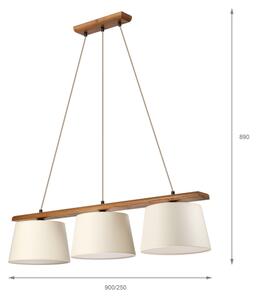 Lustră pe cablu AIDA 3xE27/15W/230V, diam. 25 cm, stejar/crem