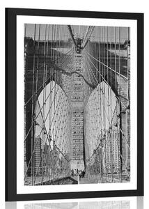 Poster cu passepartout podul Manhattan în New York în design alb-negru