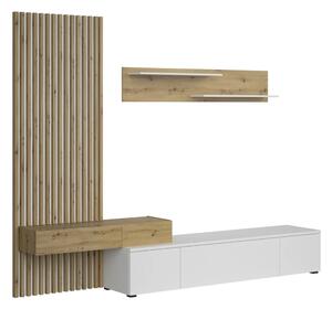 Mobilier living REBEKA, stejar artisan/alb, PAL melaminat, 4 piese, 25