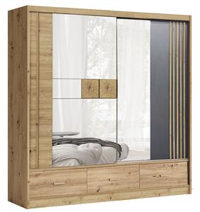 Dulap cu oglinda si sertare CANADA CA2-200, stejar artisan/gri grafit