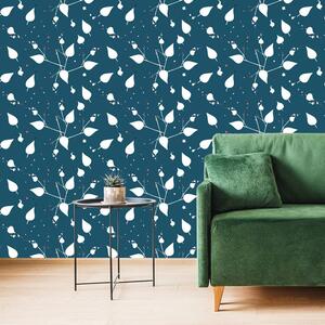 Tapet frunze delicate în design albastru