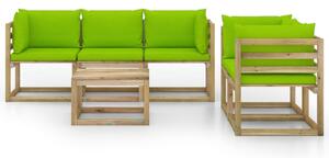 Set mobilier de grădină cu perne verde aprins, 6 piese