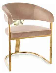Scaun bej tapitat CROWN, stofa catifelata/metal, 57x64x77 cm