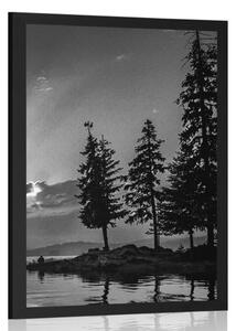 Poster lacul de munte în design alb-negru