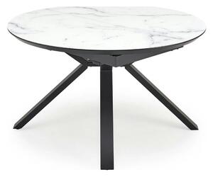 Masa rotunda extensibila 6 persoane VERTIGO, alb cu efect de marmura/n
