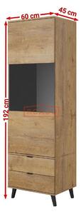 Vitrina NEST W-2 stejar/negru, 60x45x192 cm