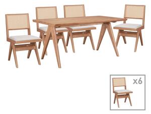 Set de 7 buc masa si scaune Winslow din lemn de cauciuc nuanta nuc deschis 160x85x75 cm
