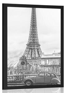 Poster vedere la Turnului Eiffel de pe strada Parisului în design alb-negru