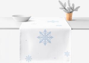 Goldea napron de masă de crăciun 100% bumbac - fulgi albaștri pe alb 20x120 cm