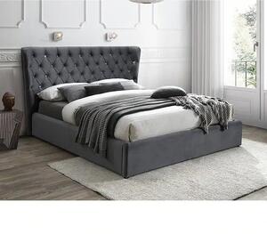 Pat Carven 160x200, stofa catifelata gri - Bluvel 14, cu somiera