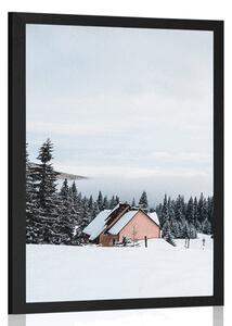 Poster cabană în natura înzăpezită