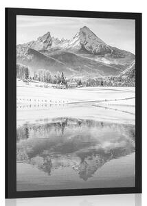 Poster peisaj înzăpezit în Alpi în design alb-negru