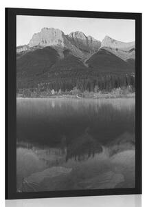 Poster apus de soare deasupra Dolomiți în design alb-negru
