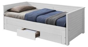 Pat extensibil GORETA 90x200/180x200, alb, cu somiera si 3 sertare pen