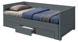 Pat extensibil GORETA, 90x200/180x200, gri, cu somiera si 3 sertare pe