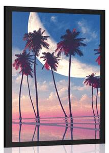 Poster apus de soare deasupra palmierilor tropicali