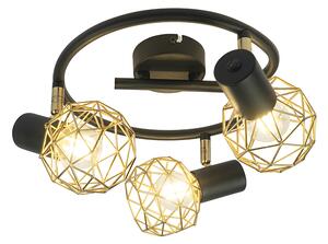 Spot de design negru cu auriu reglabil cu 3 lumini - Plasă