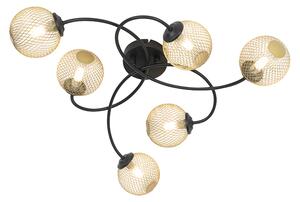 Plafoniera moderna neagra cu aur cu 6 lumini - Athens Wire