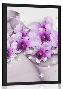 Poster flori violete pe fundal abstract