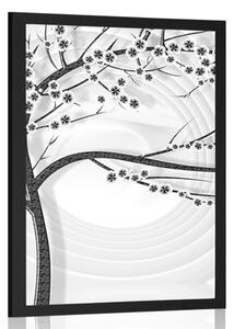 Poster copac modern în alb-negru pe fundal abstract