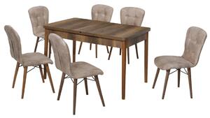 Safir Set Masa 80*170 Extensibila si Scaune 6 bucati Maro