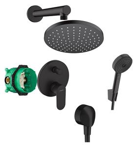 Set de duș, Hansgrohe, cu baterie Vernis Blend, pălărie și pară de duș, cot racord și furtun, negru mat