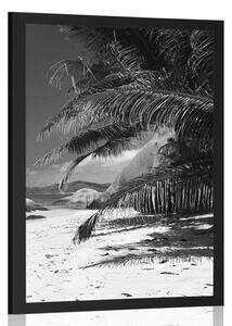 Poster frumusețile plajei Anse Source în design alb-negru