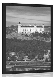 Poster vedere a castelului Bratislava în design alb-negru
