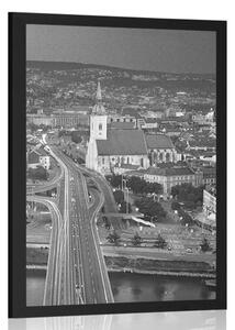 Poster vedere la Bratislava de noapte în design alb-negru